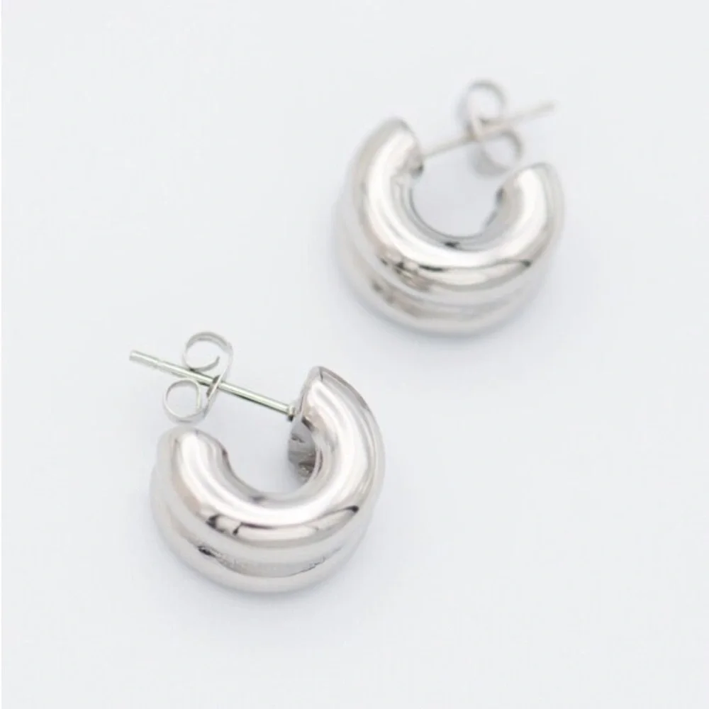 Silver Chunky Mini Hoop Earrings*Everyday Hoops*Waterproof Earrings*ML - Picture 7 of 7
